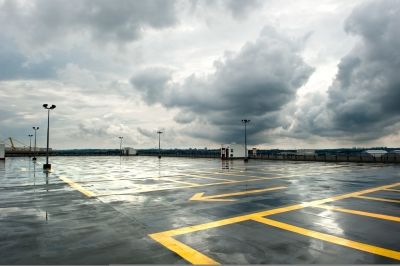 A freshly cleaned parking lot
